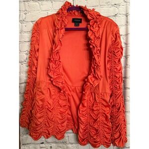 ASHRO‎ Women's Orange Ruched Open Front Blazer Jacket Size 10
